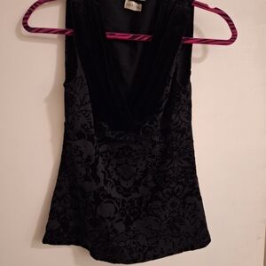 Arianne Brocade Black Velvet Burnout Sleeveless Top Size M